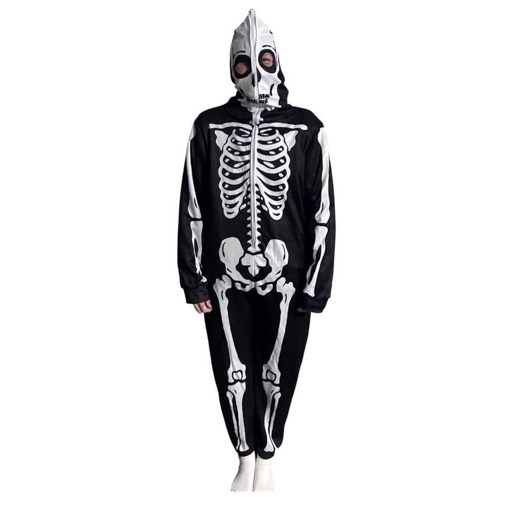 Adult Unisex Skeleton Suit Halloween Cosplay Costume Full Suit Hooded Medium